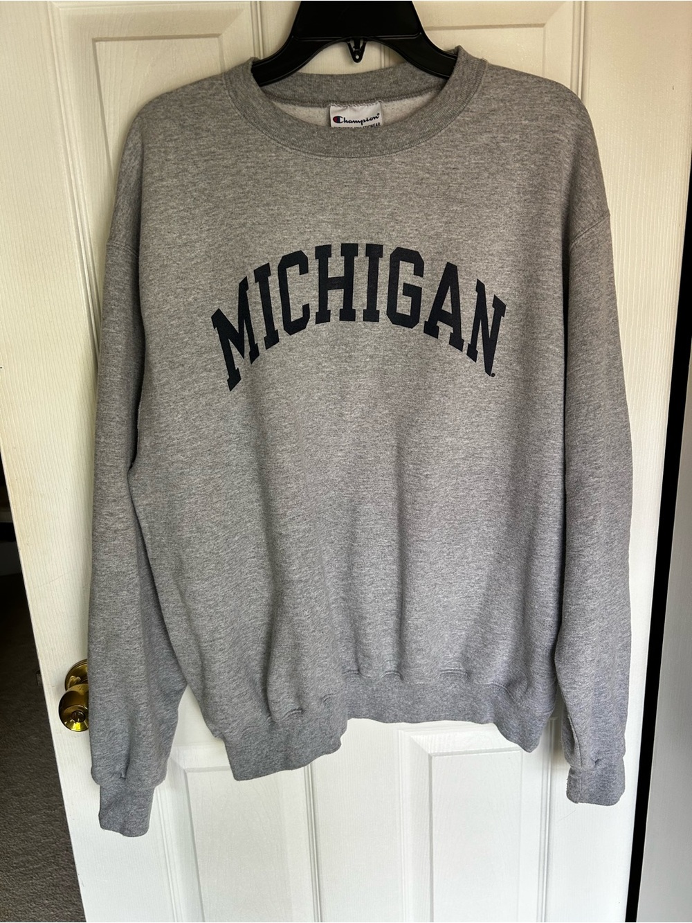 Champion Gray Crewneck Sweatshirt with Michigan Arch